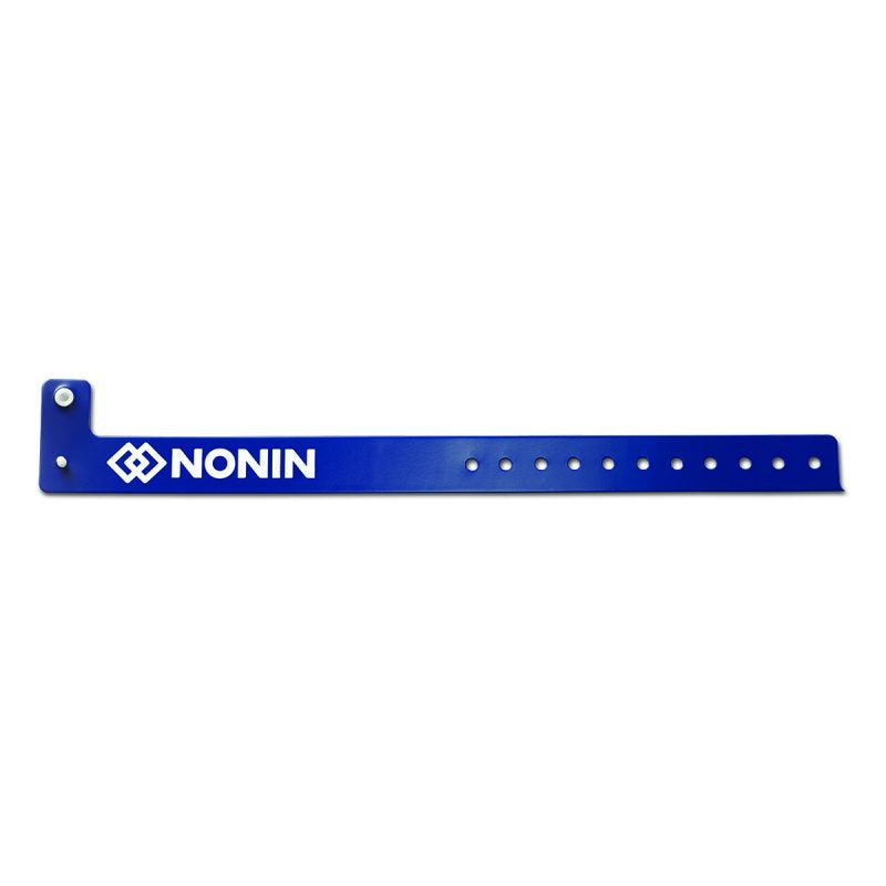Blue NONIN single-use wristband with adjustable holes